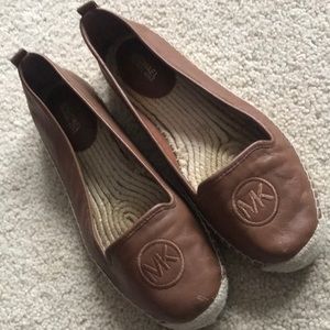 Michael Kors brown leather slip ons